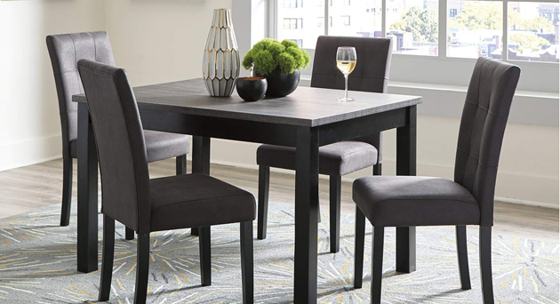 Haddigan Dark Brown Rectangle Dining Room Extension Table w/ 4 Upholstered Side Chairs & Bench